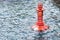 A red metal buoy on the sea