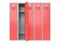 Red metal gym lockers with one open door