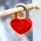 Red metal lock Key from heart of love