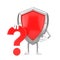 Red Metal Protection Shield Person Character Mascot with Red Question Mark Sign. 3d Rendering