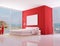 Red minimalist bedroom,