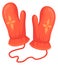 Red mittens pair. Cartoon cold season hand accessories