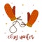 Red mittens vector icon. Pair of warm cozy gloves on a string. Woolen knitted accessory for winter, autumn. Flat cartoon style