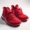 Red modern sneaker on a white background. Generative AI