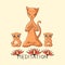 Red Mom-cat with two children meditate with the inscription and