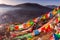 Red monastery and home at Larung gar Buddhist Academy in sunshine day and background is blue sky, Sichuan, China