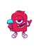 Red monster cute holding an ice cream mascot and background