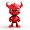 Red Monster Figure With Big Horns And Cartoonish Caricature Faces