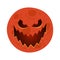 Red moon with carved scary spooky jack-o-lantern creepy toothy smile face. Evil happy halloween holiday celebration