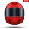 Red motor racing helmet with glass visor.