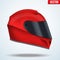 Red motor racing helmet with glass visor.