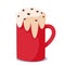 Red mug of coffee for the holiday of Christmas. Christmas mugs of hot chocolate or winter cups of cappuccino