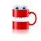 Red mug of two parts with teeth and froggy eyes