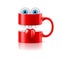 Red mug of two parts with teeth, tongue and froggy eyes