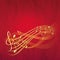 Red musical background with gold notes and treble clef