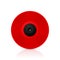 Red musical vinyl record. Vector image with reflection on white background