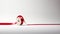 a red narrow festive ribbon elegantly arranged on a reel against a white plain paper background, for