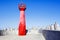 Red navigation lighthouse in Kolobrzeg in Poland