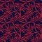Red Navy Tropical Botanical Leaf Seamless Pattern Background