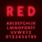 Red neon alphabet font. Letters and numbers line design