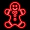 Red neon outline of a gingerbread man on a black background. Christmas element