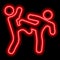 Red neon outline, two people engaged in freestyle wrestling. Athletes, fight