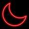 Red neon outline of the waning moon on a black background. Vector icon illustration