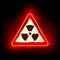 Red Neon Radiation Risk Sign on Grunge Background