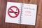 Red no smoking sign, world no tobacco day in notebook