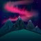 Red northern lights over mountains realistic vector night.