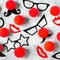 Red Nose Day, red noses with glasses, moustache. Toned deep negative