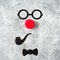 Red Nose Day, red noses with glasses, moustache. Toned deep negative