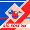 Red Nose Day vector illustration. Abstract cute face on noetic geometric background