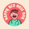 Red Nose Day vector illustration. Cartoon funny doctor in circle with lettering