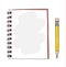 red notebook and yellow pencil hand drawn cute vector art illustration