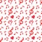 Red notes treble bass clef love music seamless pattern vector