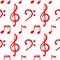 Red notes treble bass clef music seamless pattern vector