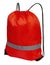 Red nylon drawstring bag with reflective tape, isolated over white