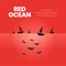 The Red ocean strategy concept presentation is a vector infographic element of niche marketing. The red sea has bloody mass compet