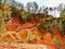 Red ocher cliffs in Rousillon, Provence, France.
