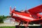 red old airplanes on takeoff in Museum