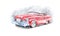 Red old American retro car of the 50s-60s with chrome details, color pencils