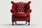Red old armchair upholstered in red leather. Chair on a white background