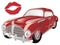 Red old car and kiss