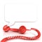Red old fashion telephone handsets and speech bubble