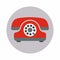 Red old phone with a disk icon, flat style vector illustration