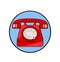 Red old phone icon in pop art retro comic style on white background. Hand draw stock vector illustration, eps 10