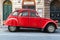 Red oltimer Citroen 2cv6 Special car, side view