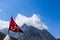 Red Om Flag in the Indian Himalayas