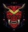 red oni mask, devil face illustration.  head of red demon. japanese demon mask